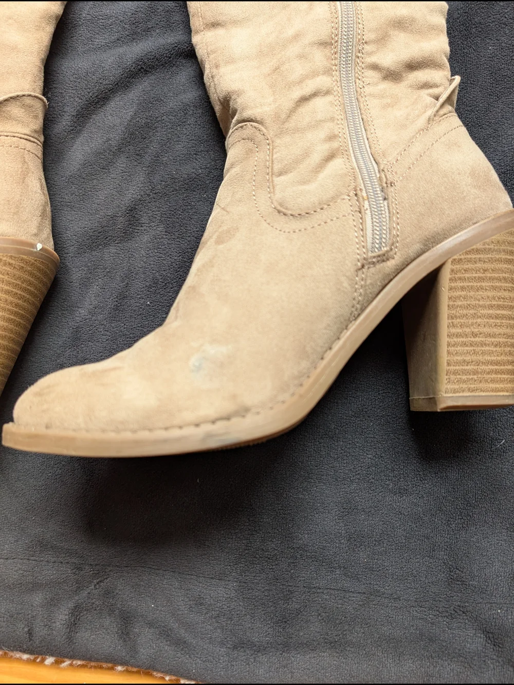 Over-the-Knee Suede Block Heel Boots in Taupe
